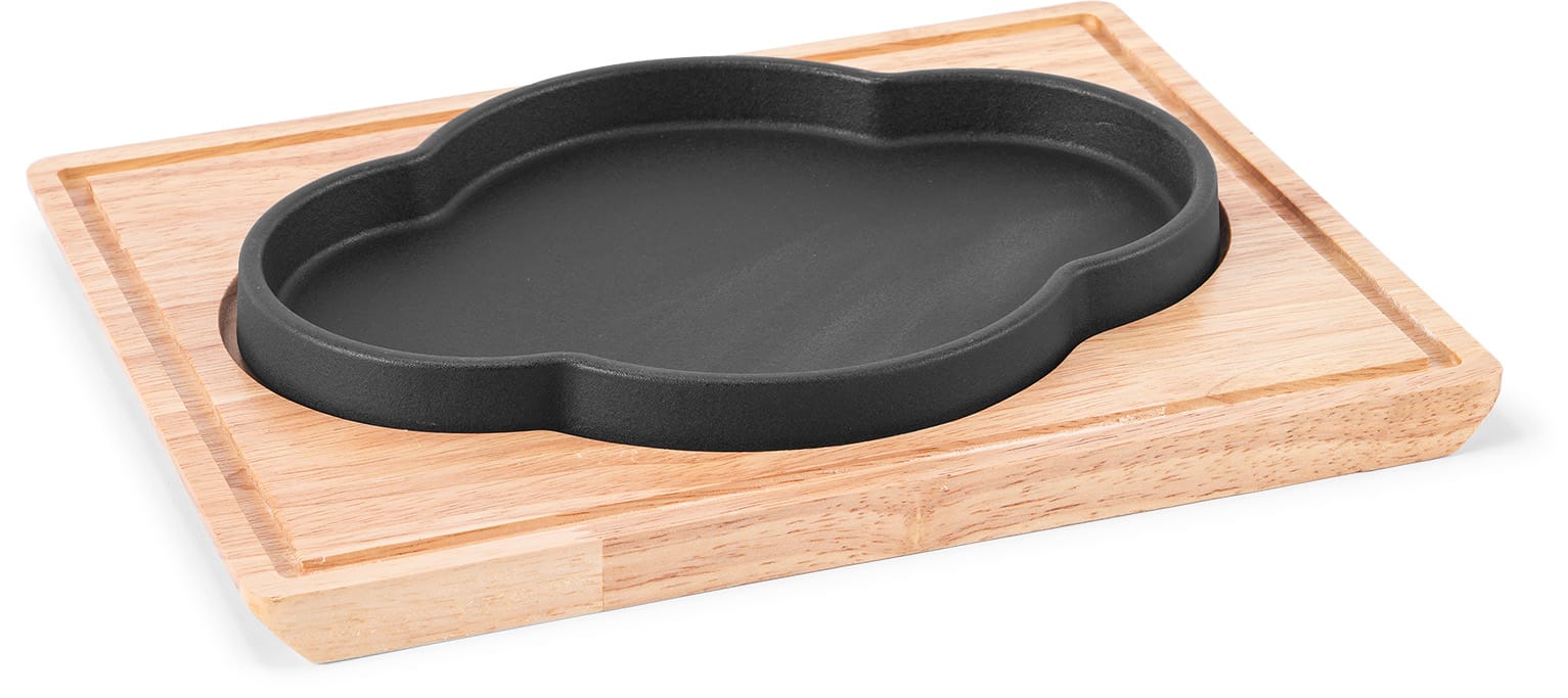 Enameled Begonia-Shaped Sizzler Plate with Oak Base product image