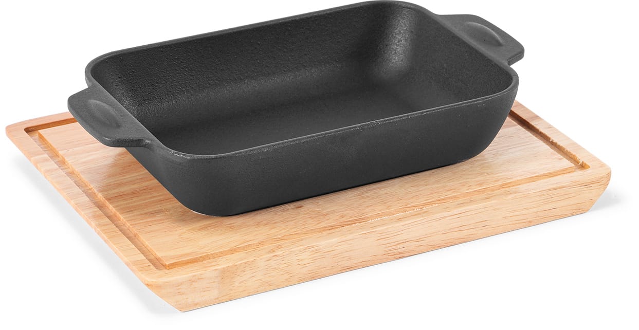 Enameled Cast Iron Cheese Baking Dish with Oak Base product image