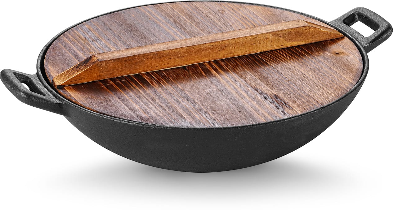 Cast Iron Wok with Wooden Lid product image
