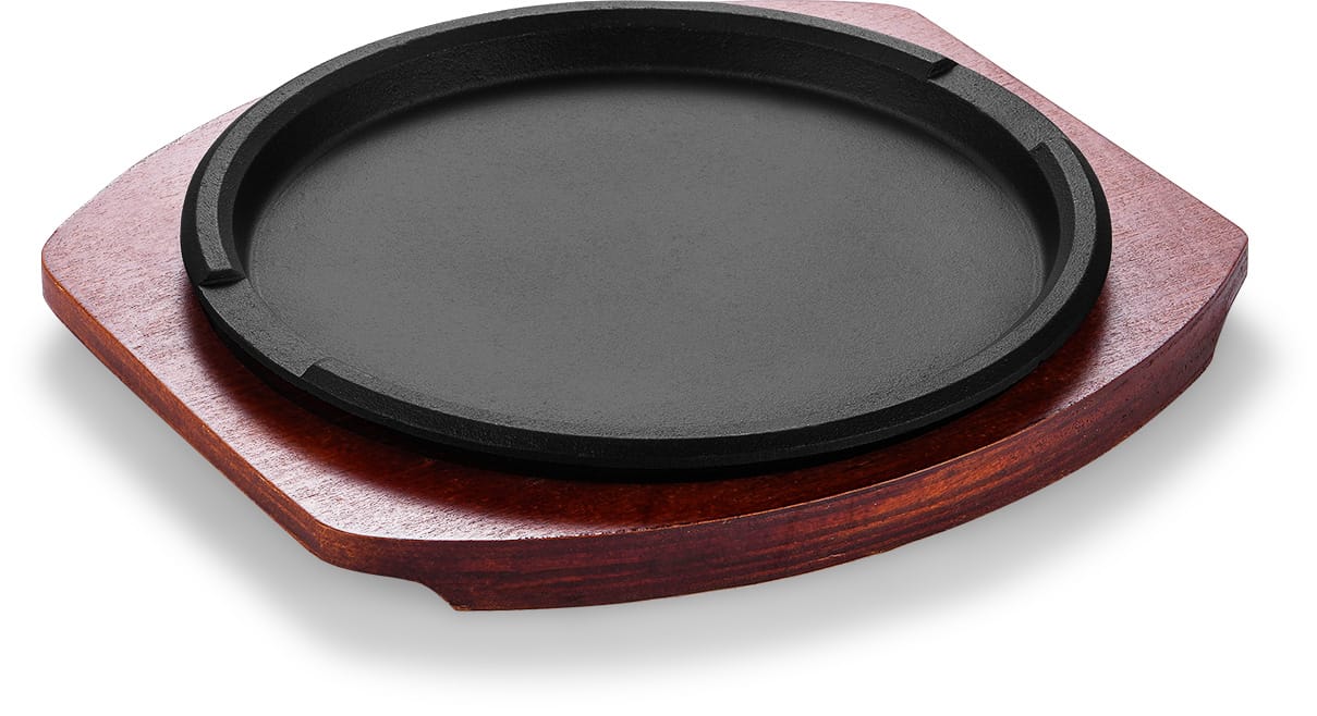 Western-Style Cast Iron Steak Plate with Wood Base product image