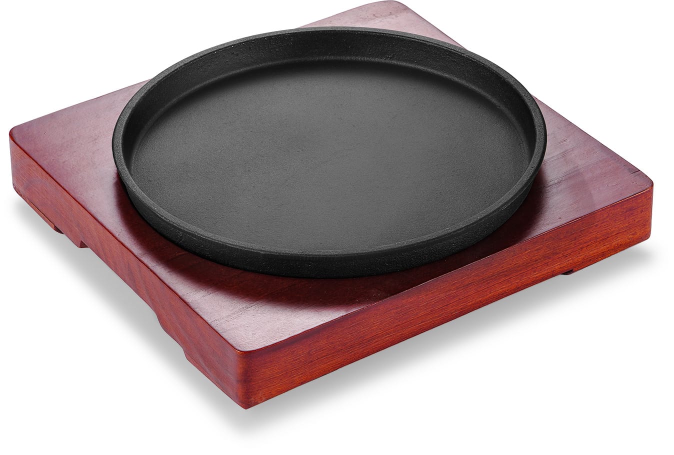 Premium Round Cast Iron Sizzler Plate with Wood Base product image