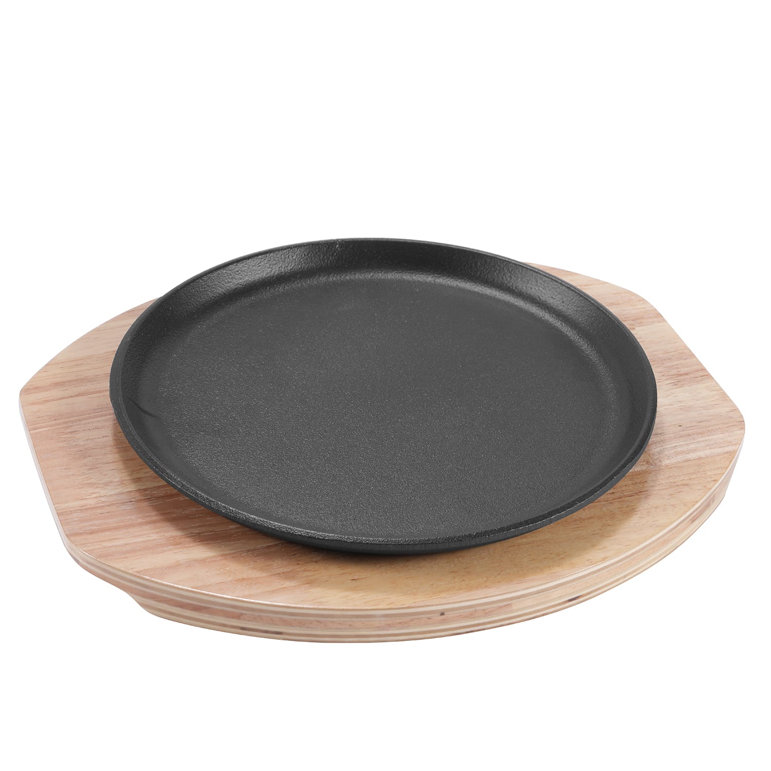 Wave-Shaped Cast Iron Sizzler Plate with Oak Base product image