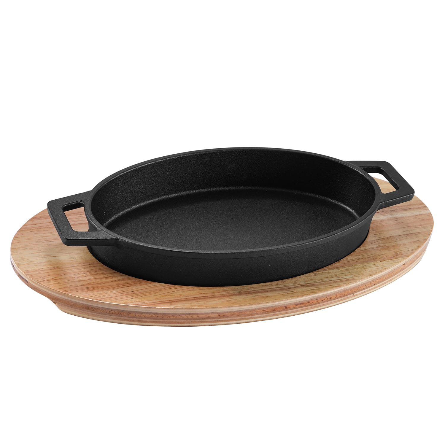 Oval Cast Iron Fajita Pan with Oak Base product image
