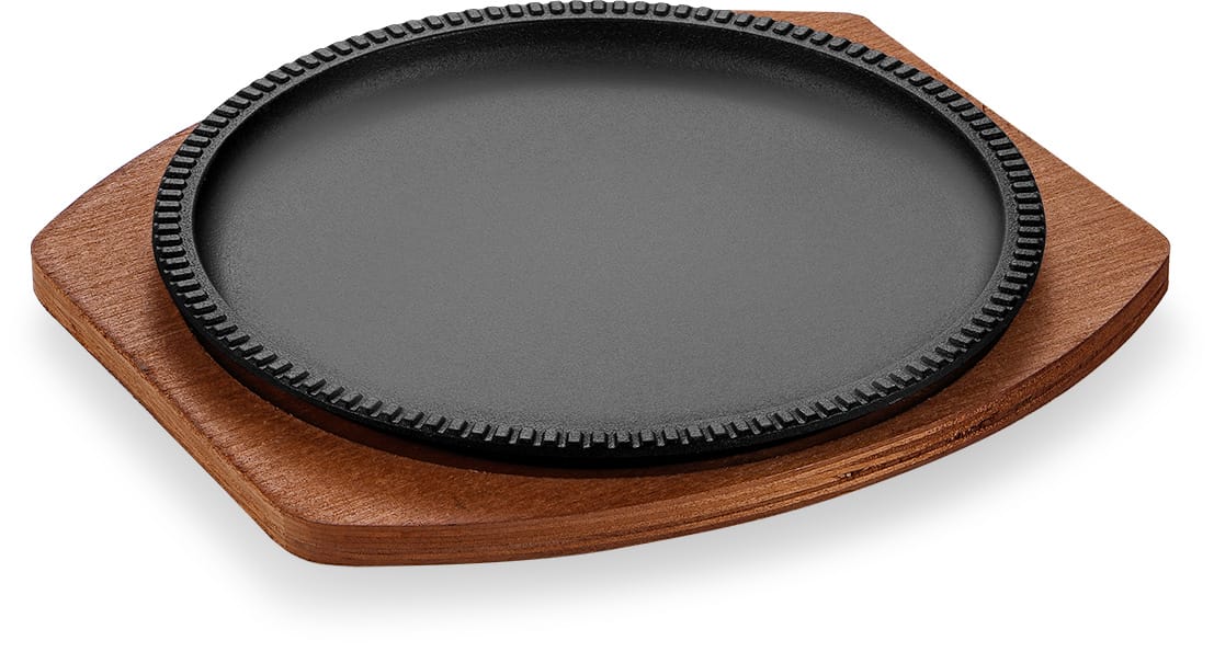 Round Cast Iron Sizzler Plate with Bamboo Base product image