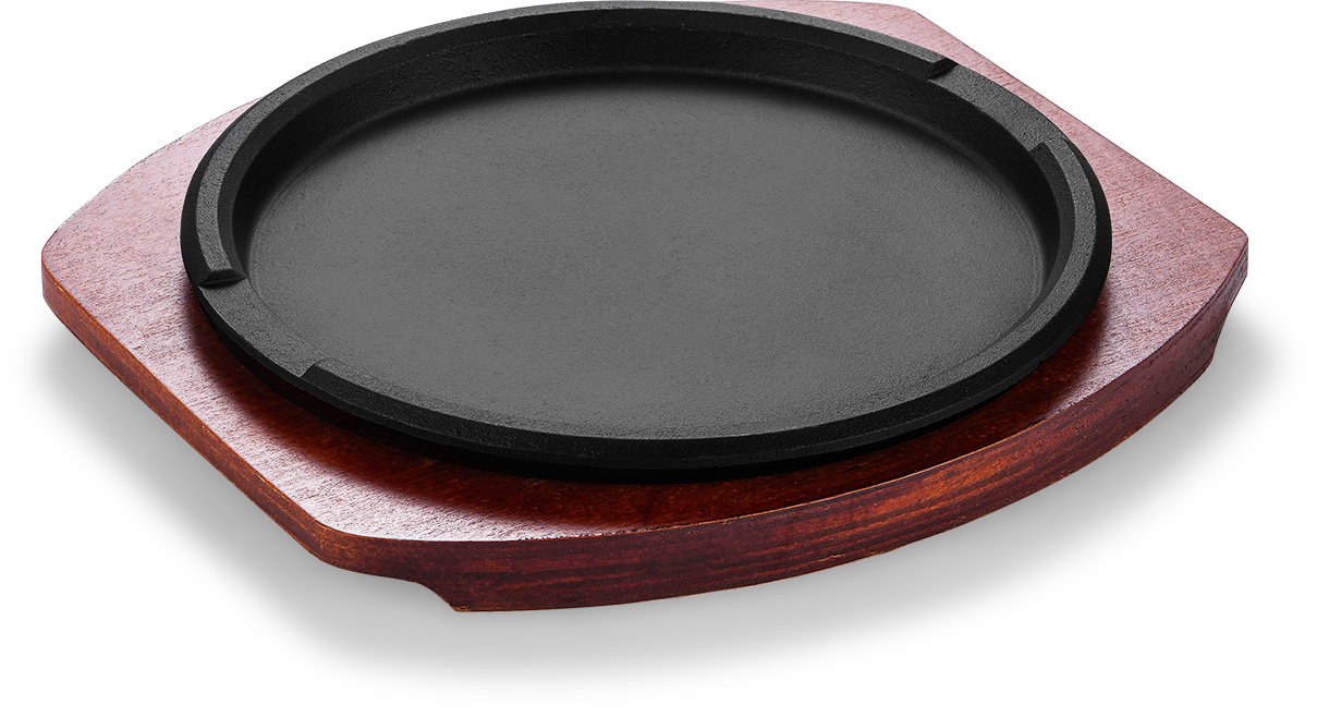 Western-Style Cast Iron Steak Plate with Wood Base product image
