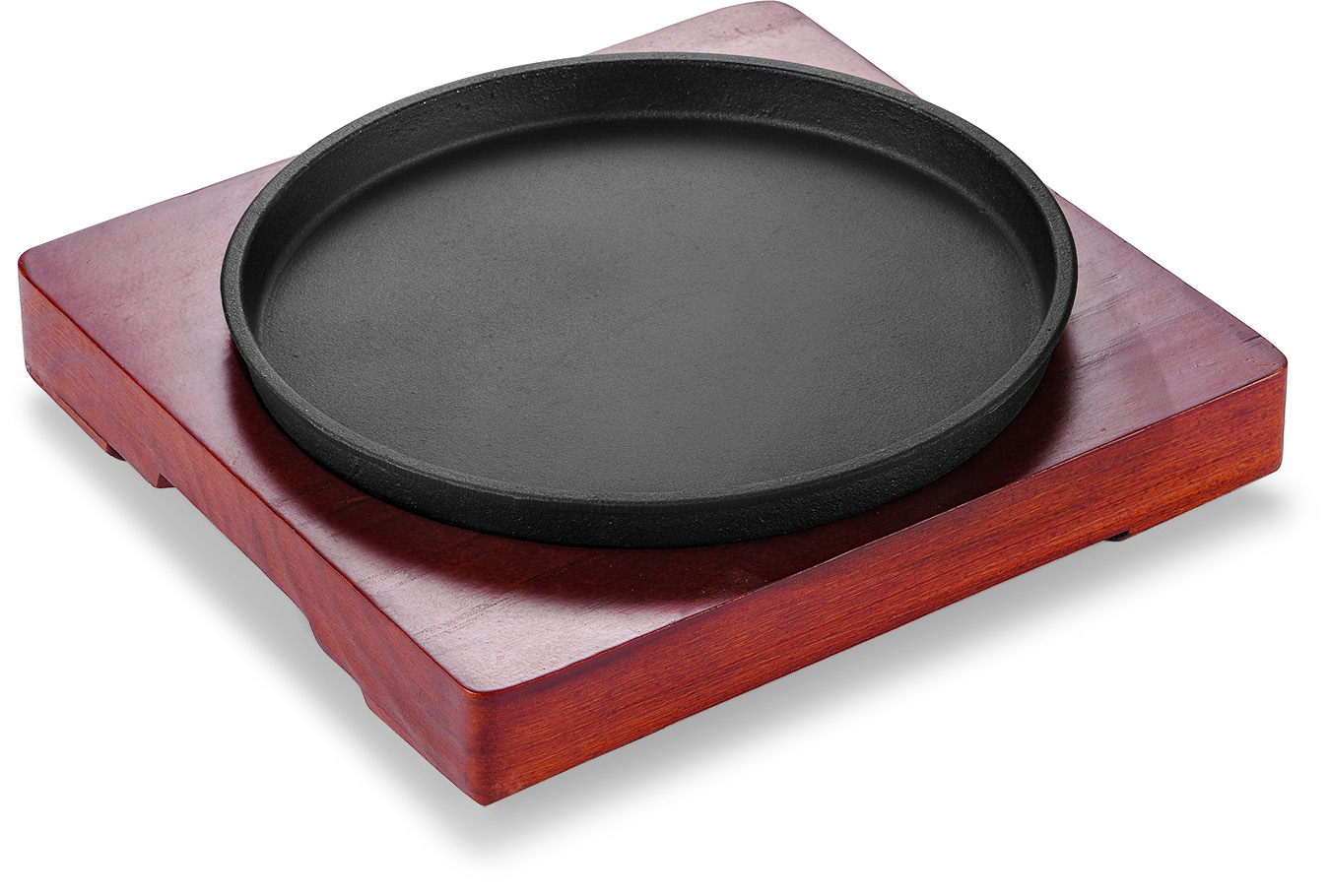 Premium Round Cast Iron Sizzler Plate with Wood Base product image