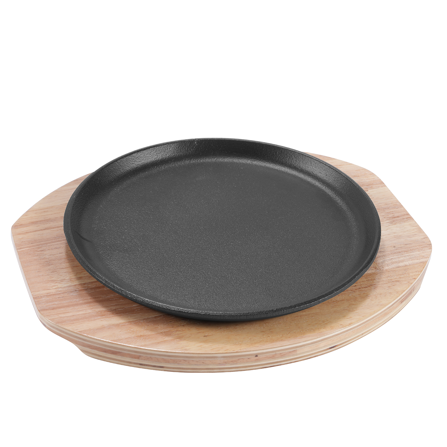 Wave-Shaped Cast Iron Sizzler Plate with Oak Base product image